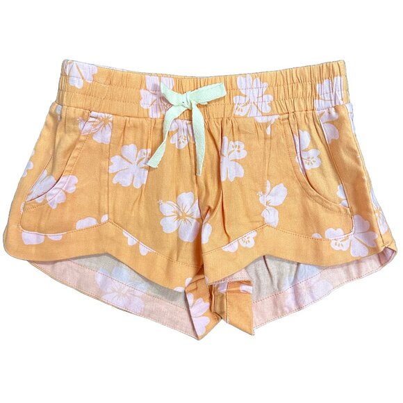 Billabong Little Girls Shorts in Yellow / Orange with Light Pink Flowers, XS - Picture 1 of 5